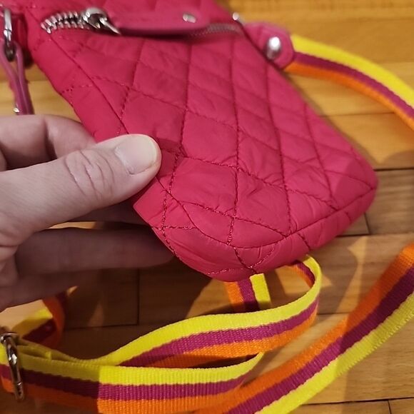 Sondra Roberts Squared Quilted Pink Crossbody Bag Rainbow Strap - Picture 4 of 7